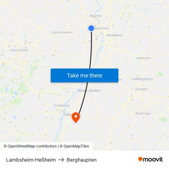 Lambsheim-Heßheim to Berghaupten map