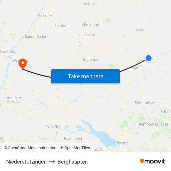 Niederstotzingen to Berghaupten map