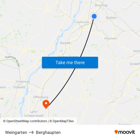 Weingarten to Berghaupten map