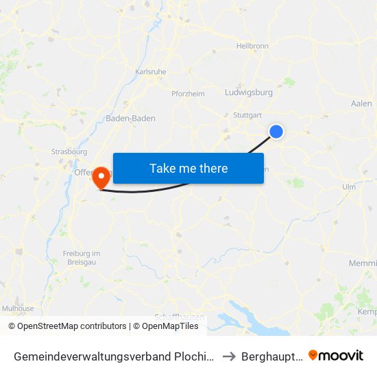 Gemeindeverwaltungsverband Plochingen to Berghaupten map