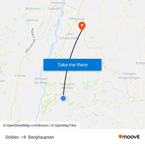 Sölden to Berghaupten map