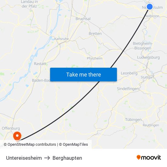 Untereisesheim to Berghaupten map