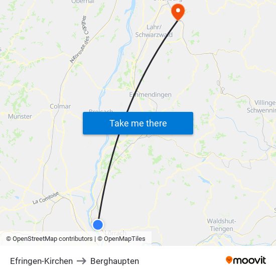 Efringen-Kirchen to Berghaupten map