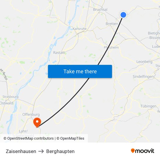 Zaisenhausen to Berghaupten map