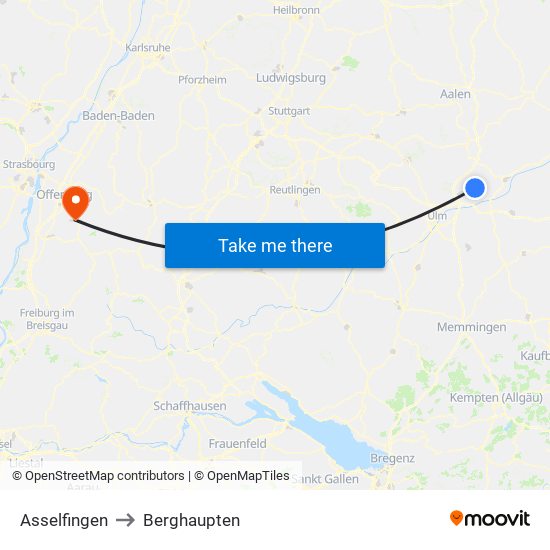 Asselfingen to Berghaupten map