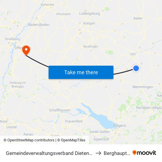 Gemeindeverwaltungsverband Dietenheim to Berghaupten map