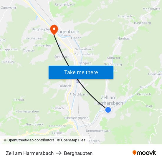 Zell am Harmersbach to Berghaupten map