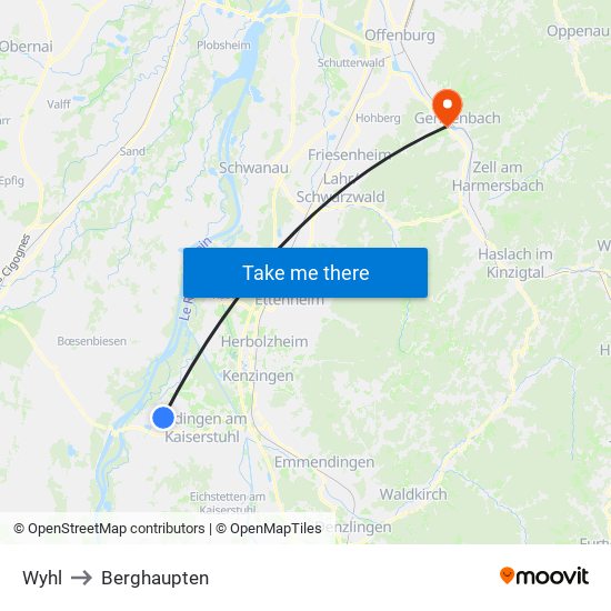 Wyhl to Berghaupten map