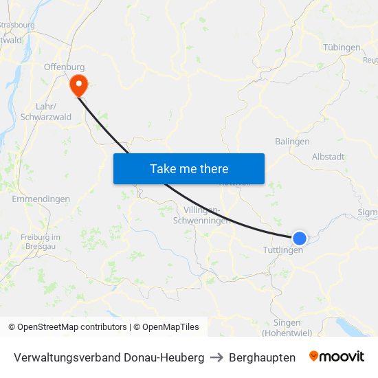 Verwaltungsverband Donau-Heuberg to Berghaupten map