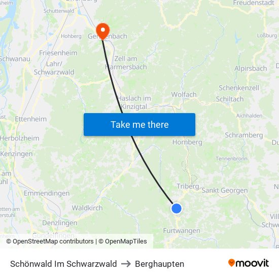 Schönwald Im Schwarzwald to Berghaupten map