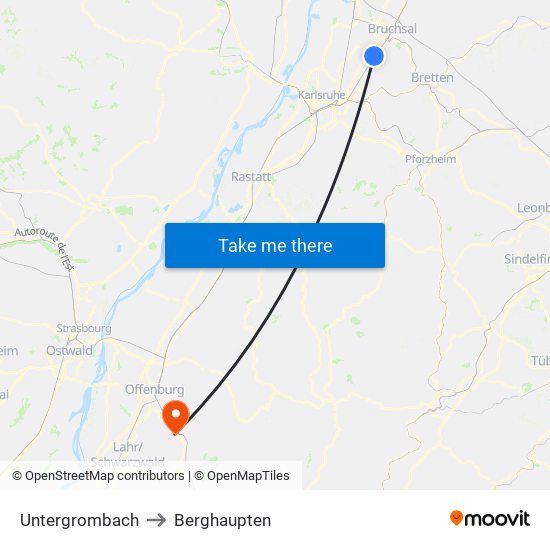 Untergrombach to Berghaupten map