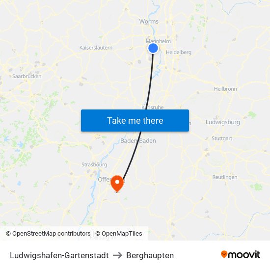 Ludwigshafen-Gartenstadt to Berghaupten map