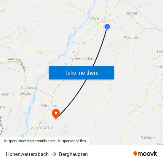 Hohenwettersbach to Berghaupten map