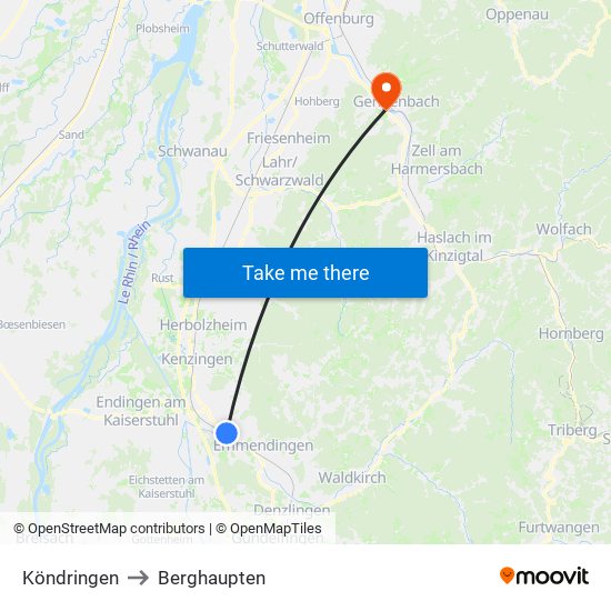 Köndringen to Berghaupten map