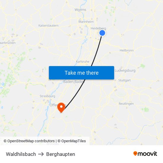 Waldhilsbach to Berghaupten map