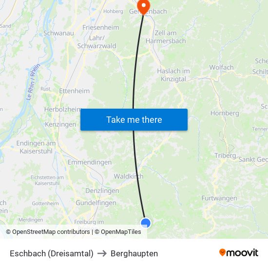 Eschbach (Dreisamtal) to Berghaupten map