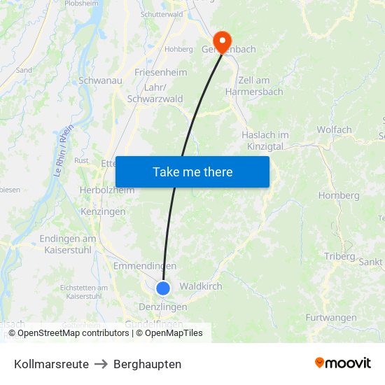 Kollmarsreute to Berghaupten map