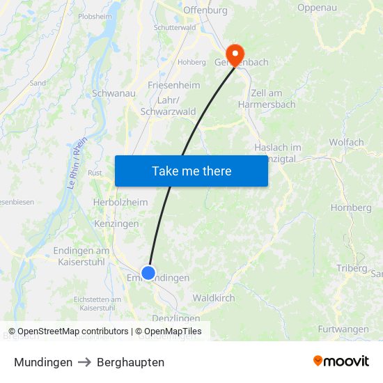 Mundingen to Berghaupten map