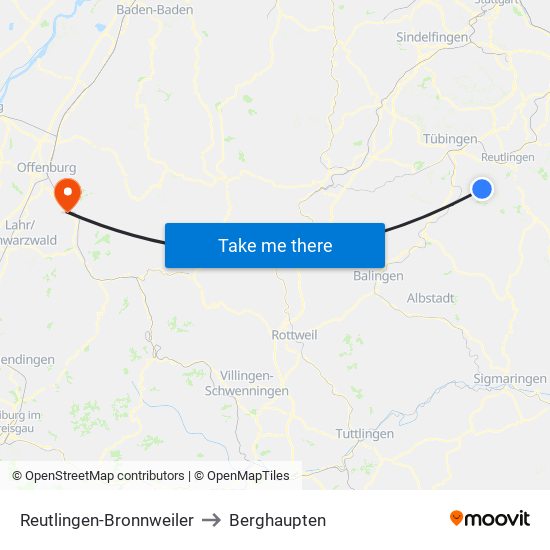 Reutlingen-Bronnweiler to Berghaupten map