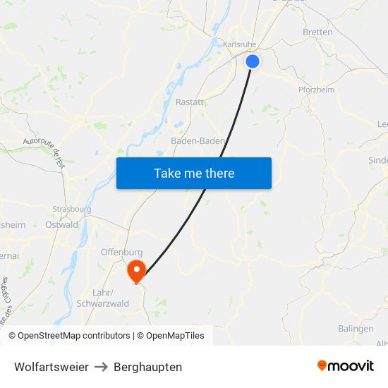 Wolfartsweier to Berghaupten map