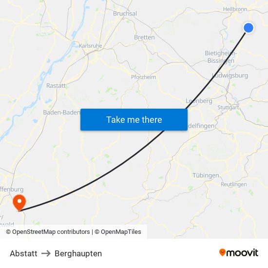 Abstatt to Berghaupten map