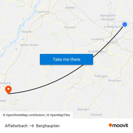 Affalterbach to Berghaupten map