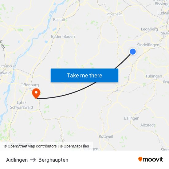 Aidlingen to Berghaupten map