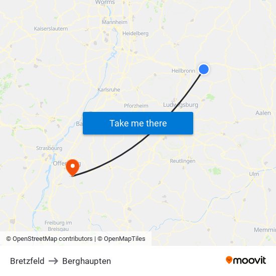 Bretzfeld to Berghaupten map
