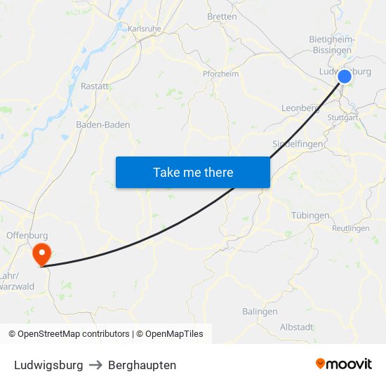 Ludwigsburg to Berghaupten map