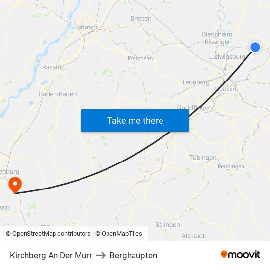 Kirchberg An Der Murr to Berghaupten map