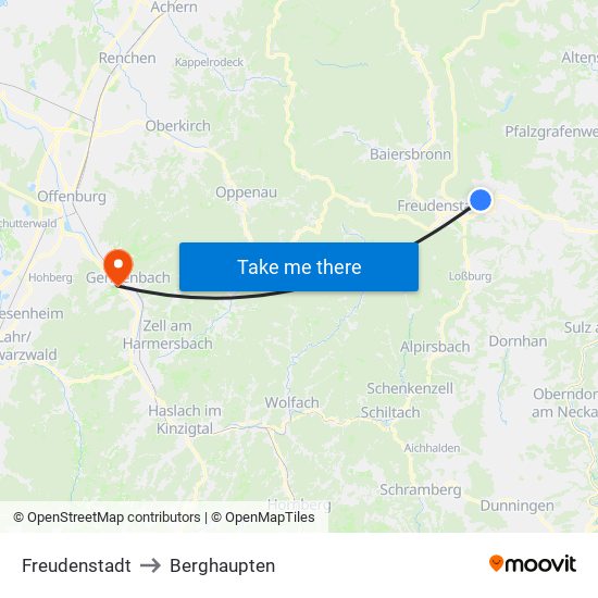 Freudenstadt to Berghaupten map