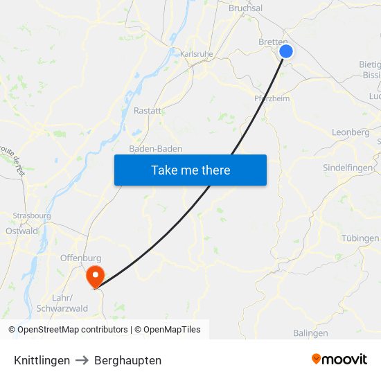 Knittlingen to Berghaupten map