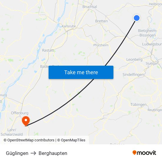 Güglingen to Berghaupten map