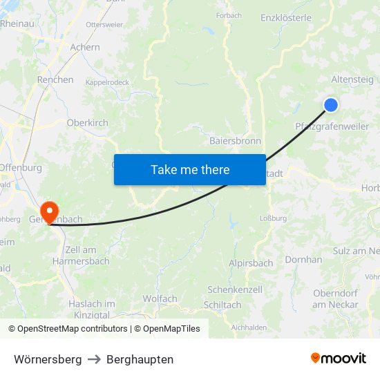 Wörnersberg to Berghaupten map