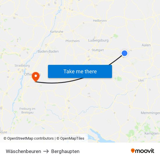 Wäschenbeuren to Berghaupten map