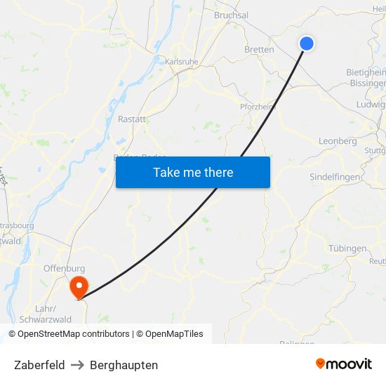 Zaberfeld to Berghaupten map