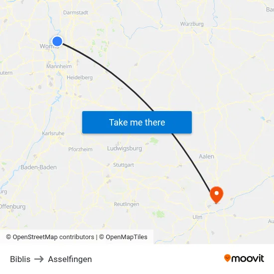 Biblis to Asselfingen map