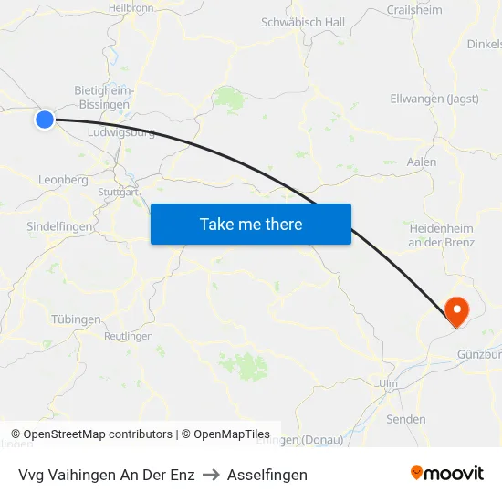 Vvg Vaihingen An Der Enz to Asselfingen map