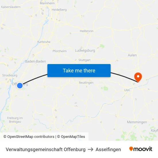 Verwaltungsgemeinschaft Offenburg to Asselfingen map