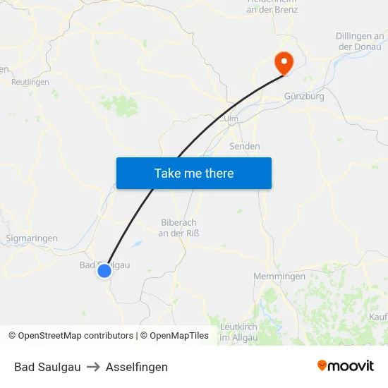 Bad Saulgau to Asselfingen map