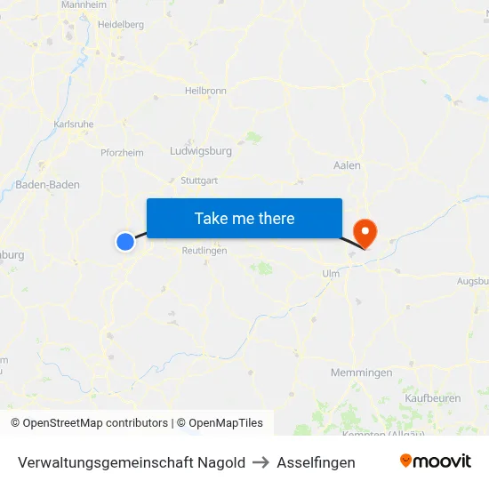 Verwaltungsgemeinschaft Nagold to Asselfingen map