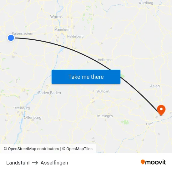 Landstuhl to Asselfingen map