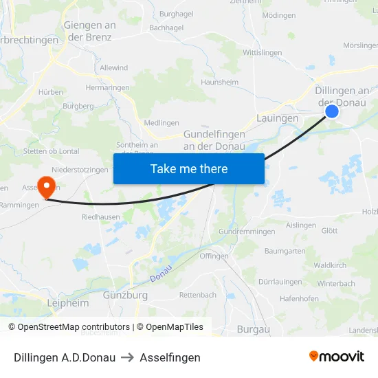 Dillingen A.D.Donau to Asselfingen map