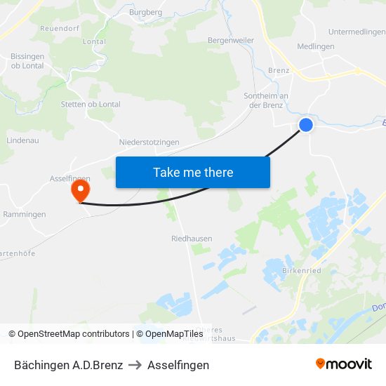 Bächingen A.D.Brenz to Asselfingen map