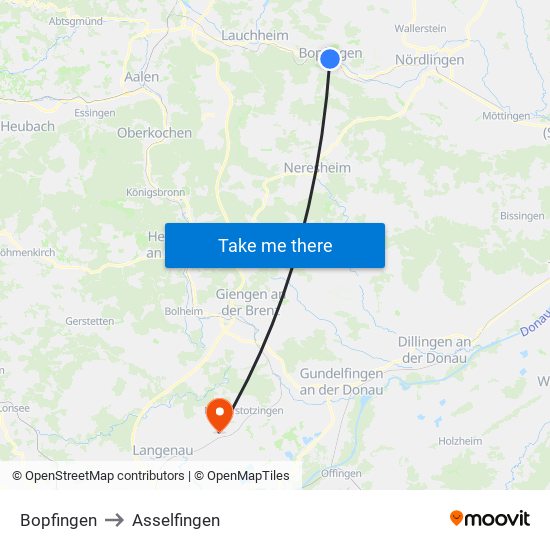 Bopfingen to Asselfingen map