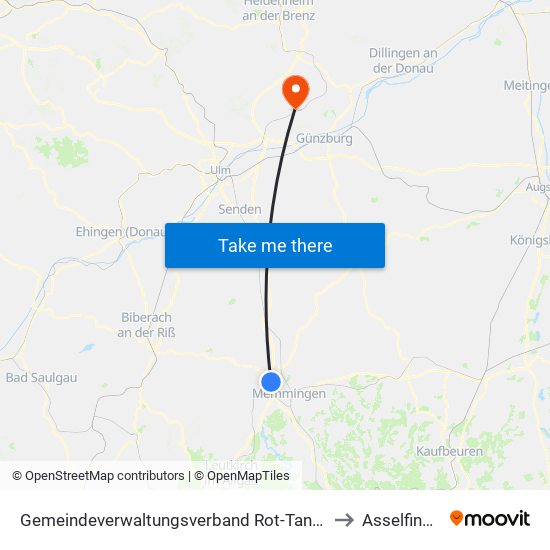 Gemeindeverwaltungsverband Rot-Tannheim to Asselfingen map