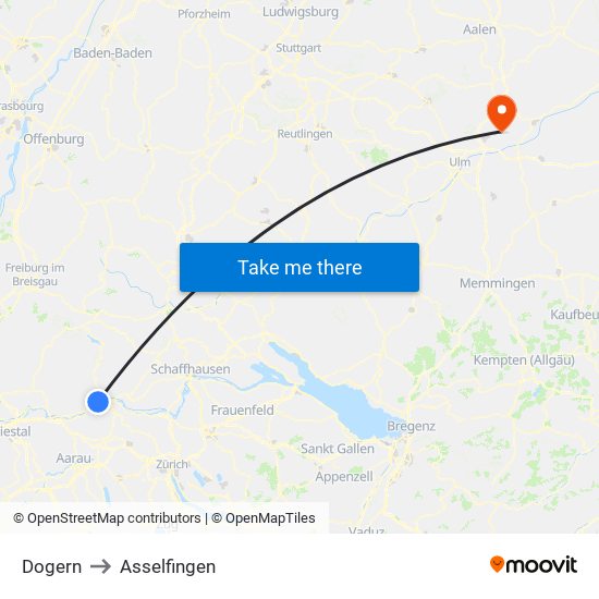 Dogern to Asselfingen map