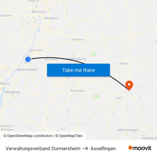 Verwaltungsverband Durmersheim to Asselfingen map