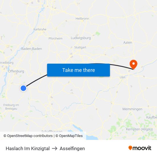 Haslach Im Kinzigtal to Asselfingen map