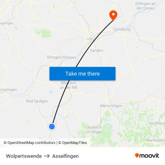 Wolpertswende to Asselfingen map